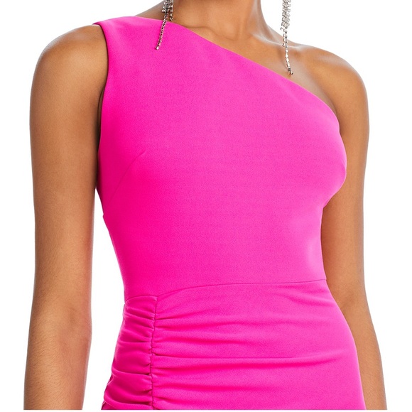 Aqua One Shoulder Ruched Midi Dress - Picture 2 of 5